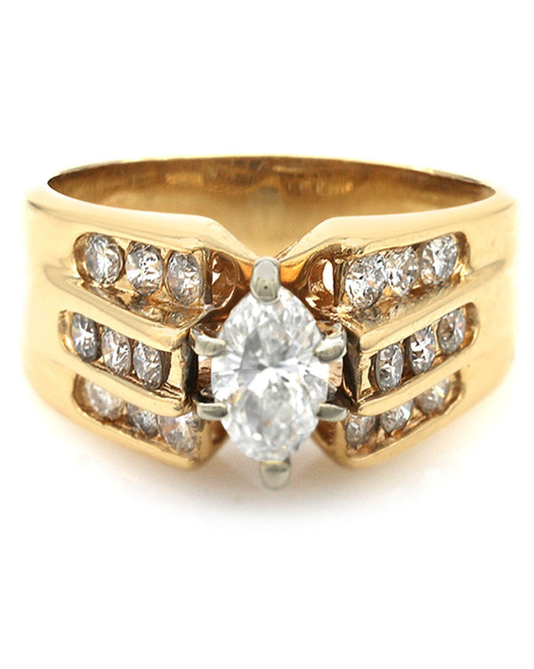 3 Row Diamond Ring in Yellow Gold