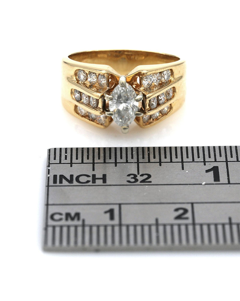 3 Row Diamond Ring in Yellow Gold
