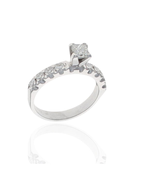 Princess Cut and Round Diamond Engagement Ring in White Gold