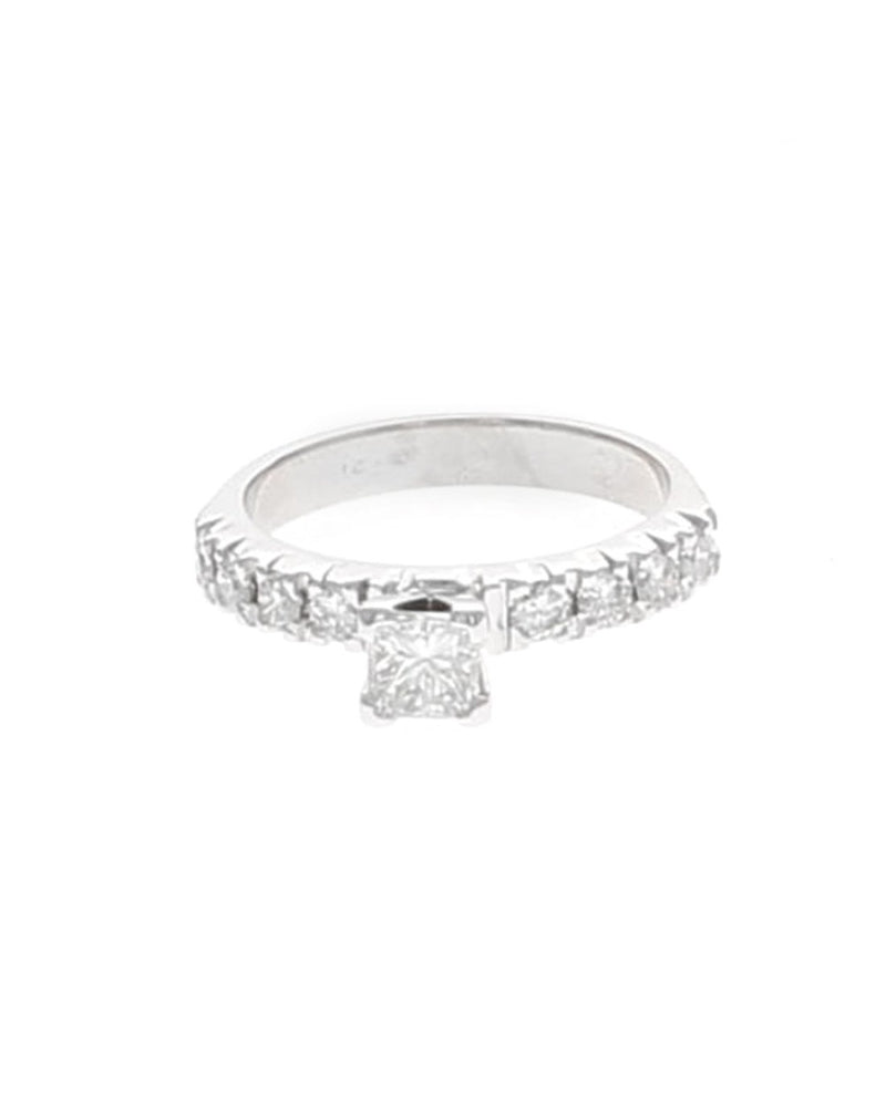 Princess Cut and Round Diamond Engagement Ring in White Gold