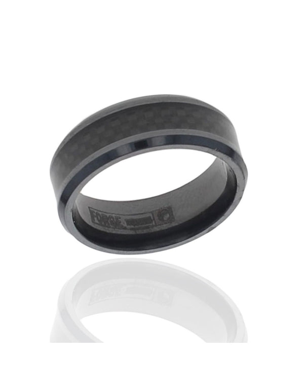 Gentlemen's Beveled Edge Comfort Fit Band in Black Titanium and Black Carbon Fiber