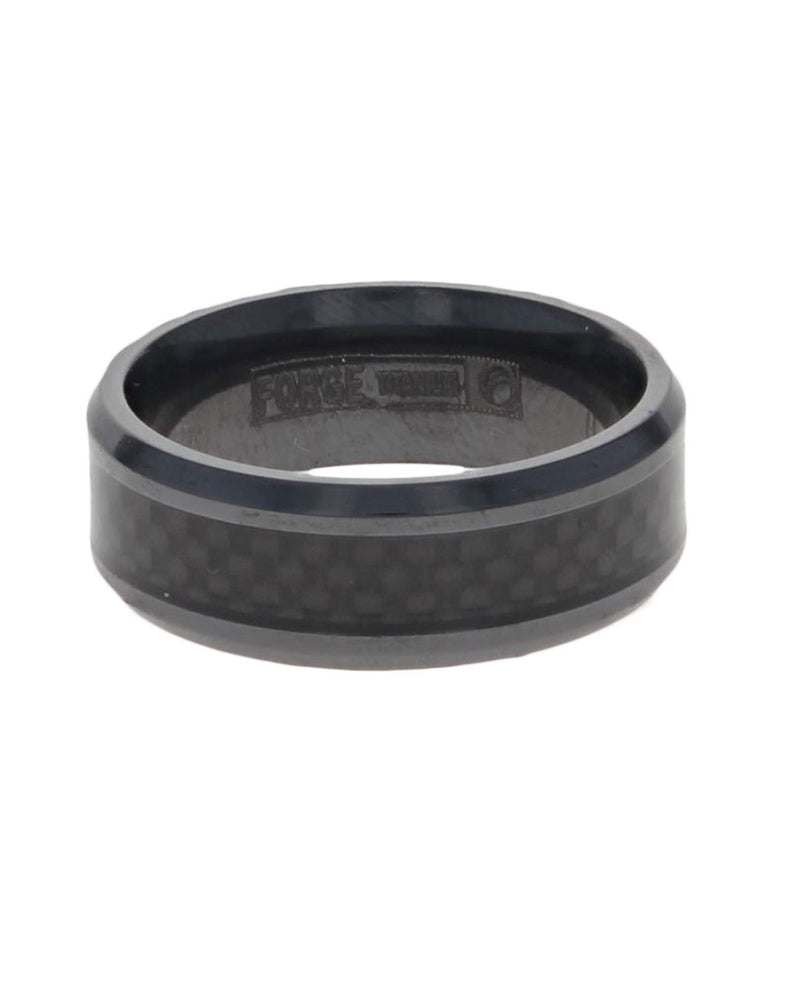 Gentlemen's Beveled Edge Comfort Fit Band in Black Titanium and Black Carbon Fiber