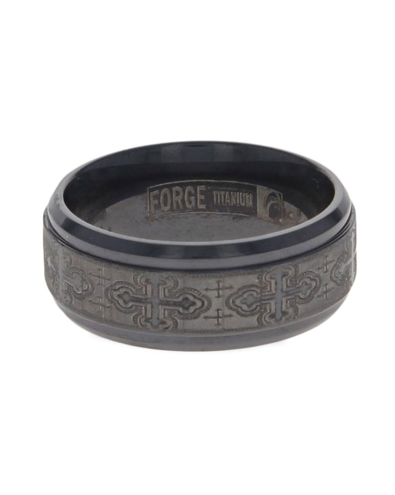 Gentlemen's Cross Pattern Beveled Edge Comfort Fit Band in Black Titanium