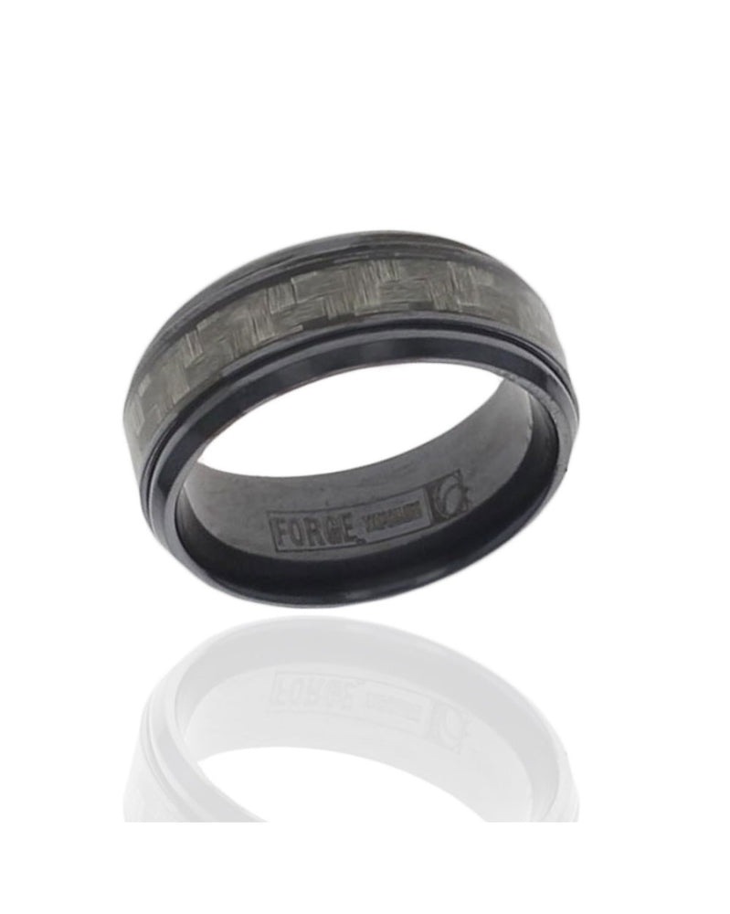 Gentlemen's Beveled Edge Comfort Fit Band in Black Titanium and Grey Carbon Fiber