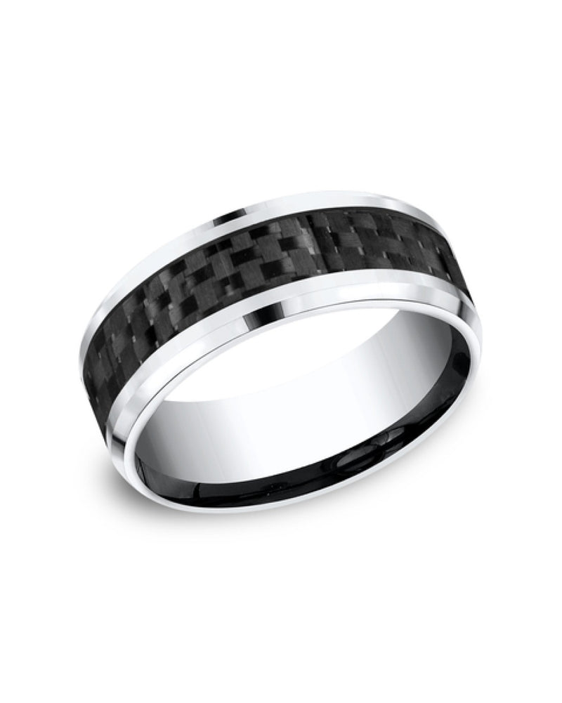 Gentlemen's Gray Carbon Fiber Beveled Edge Comfort Fit Band in White Cobalt