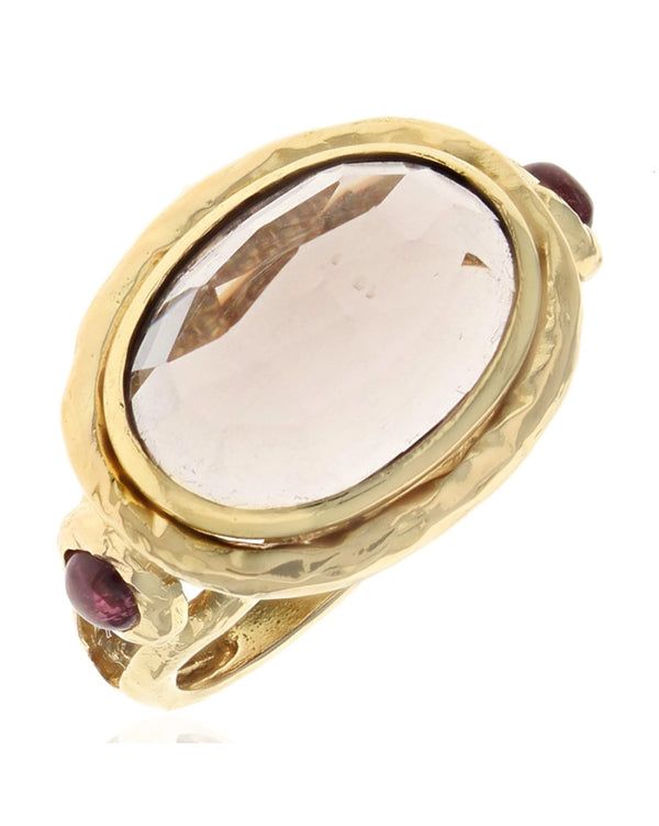 Rock Crystal Quartz and Pink Tourmaline Ring