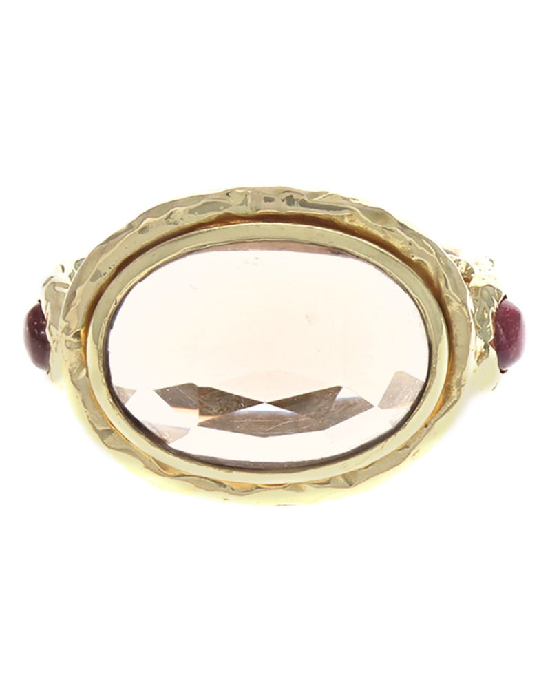 Rock Crystal Quartz and Pink Tourmaline Ring