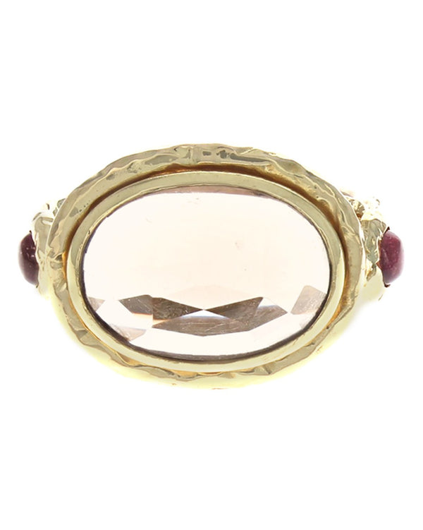 Rock Crystal Quartz and Pink Tourmaline Ring