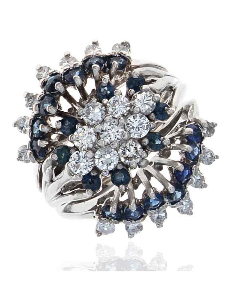Diamond and Blue Sapphire Cluster Ring