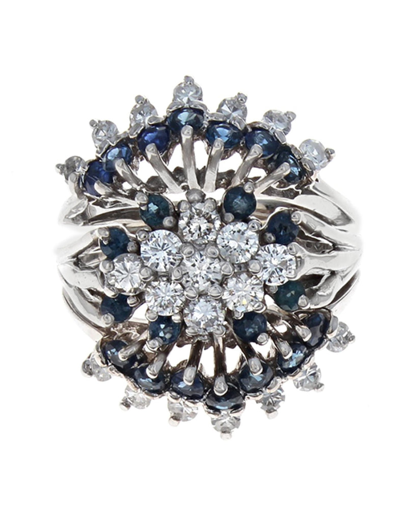 Diamond and Blue Sapphire Cluster Ring