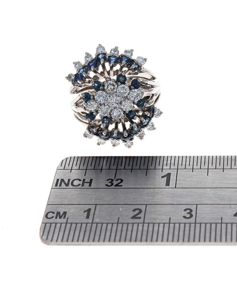 Diamond and Blue Sapphire Cluster Ring