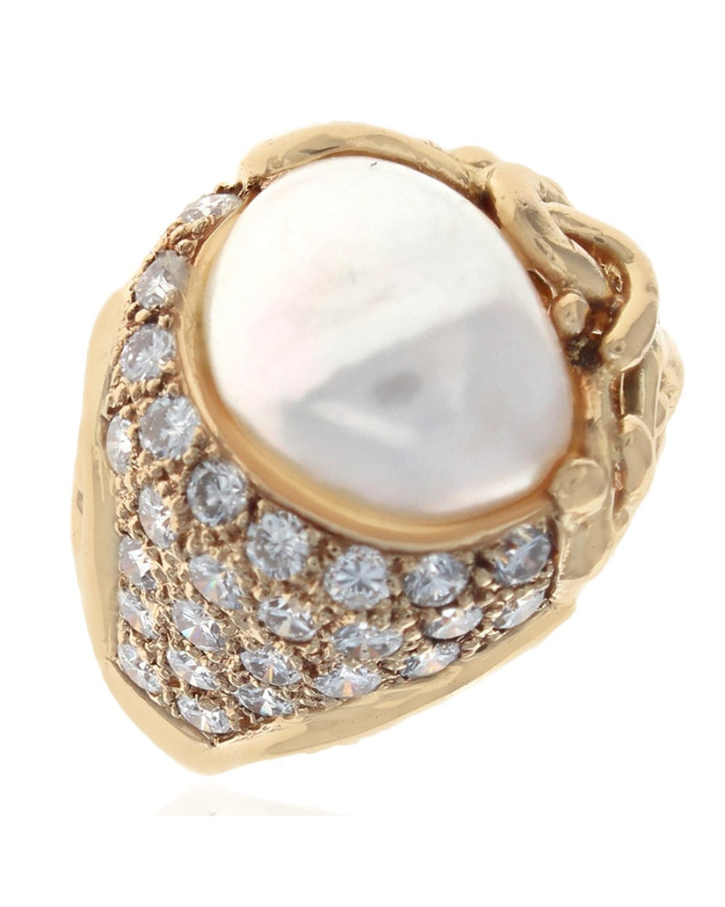 Mabe Pearl and Diamond Free Form Ring