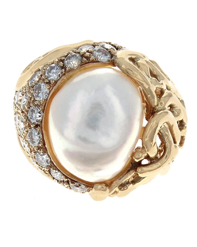 Mabe Pearl and Diamond Free Form Ring