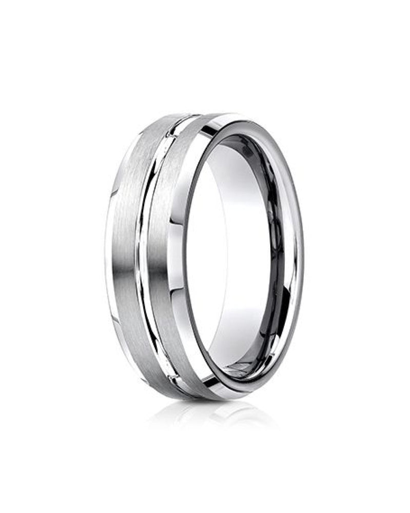 Gentlemen's Center Cut Beveled Edge Comfort Fit Band in Tungsten