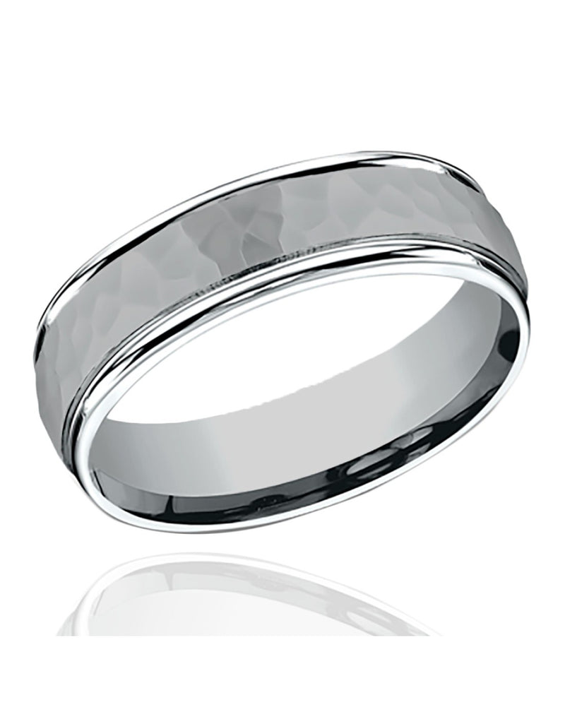 Gentlemen's Hammered Fluted Edge Comfort Fit Band in Grey Titanium