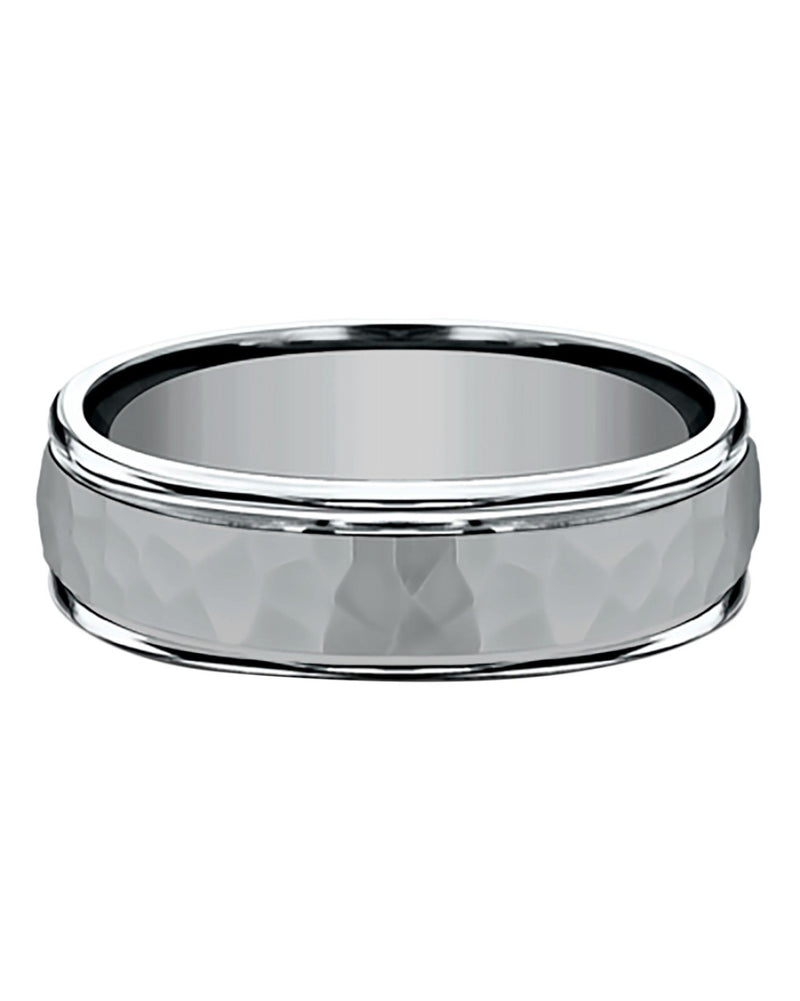 Gentlemen's Hammered Fluted Edge Comfort Fit Band in Grey Titanium