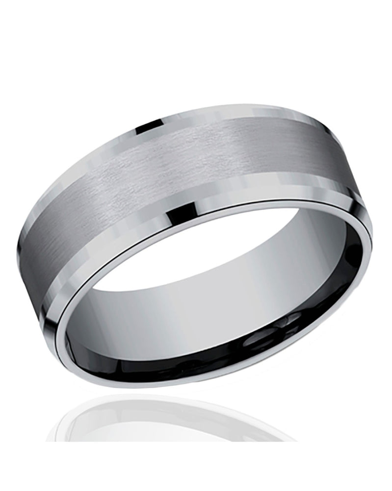 Gentlemen's Beveled Edge Comfort Fit Band in Grey Titanium