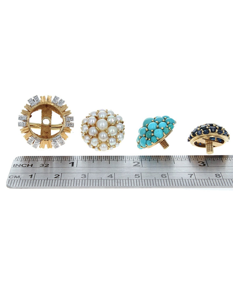 Diamond Base Ring with Sapphire, Pearl and Turquoise Detachable Heads