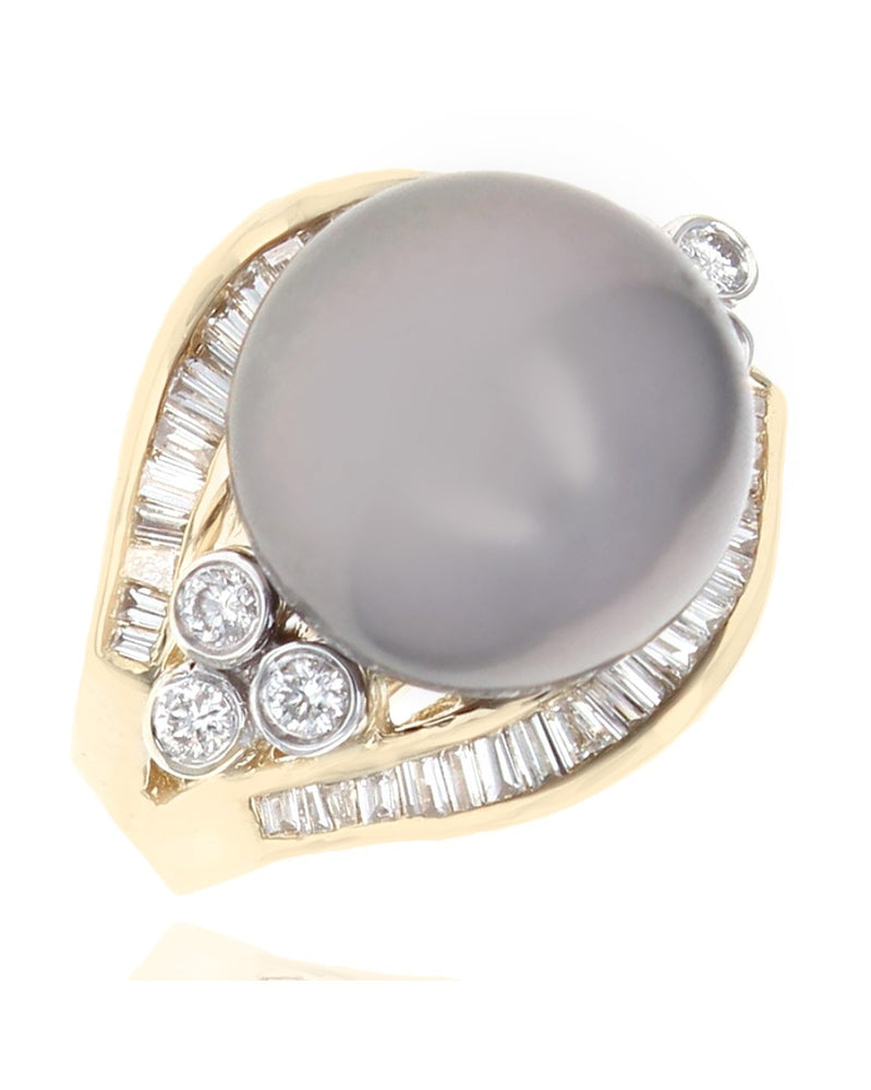 Tahitian Black Pearl and Diamond Ring