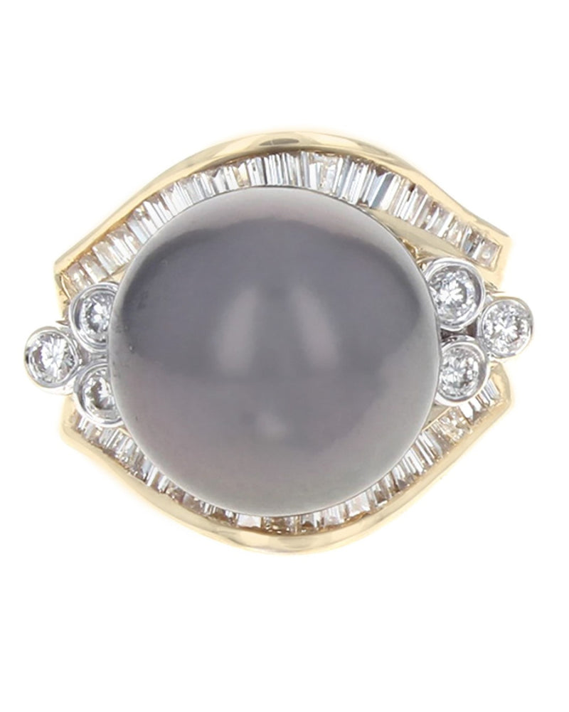 Tahitian Black Pearl and Diamond Ring