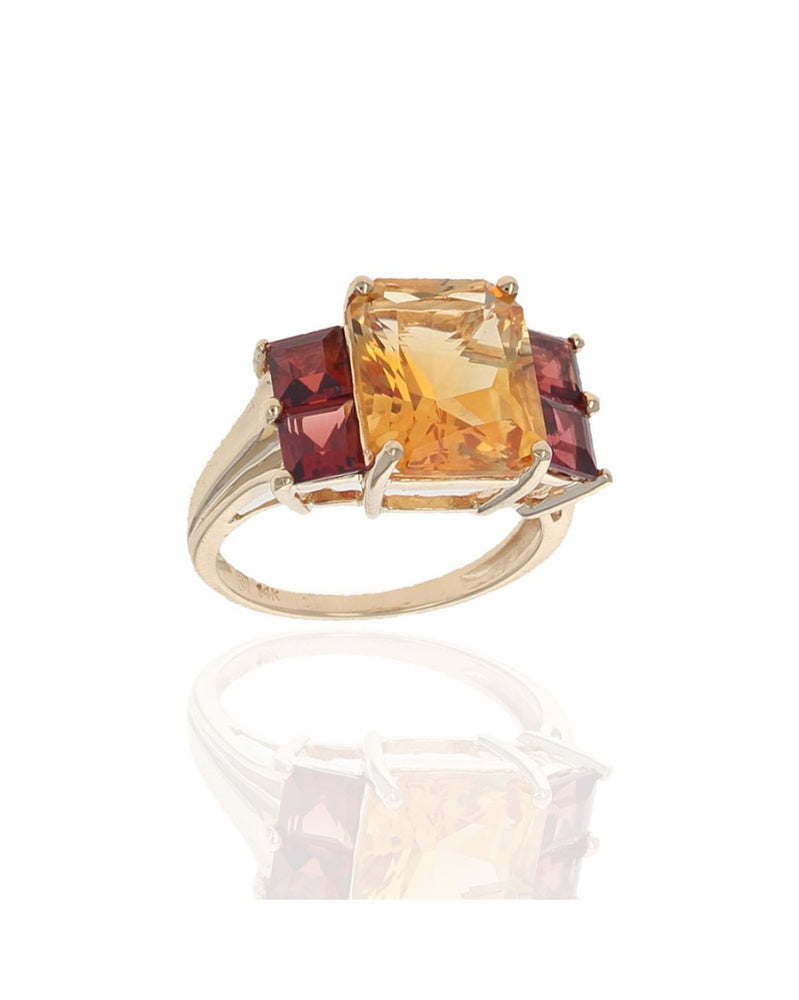 Citrine and Malaysian Garnet Ring in Yellow Gold