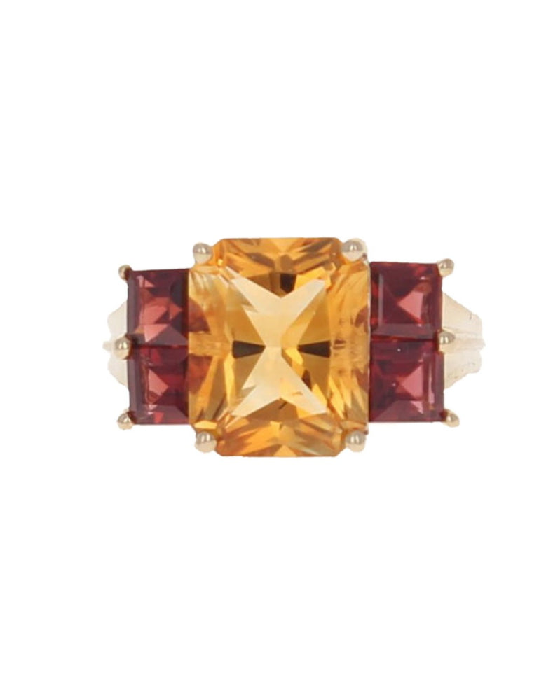 Citrine and Malaysian Garnet Ring in Yellow Gold