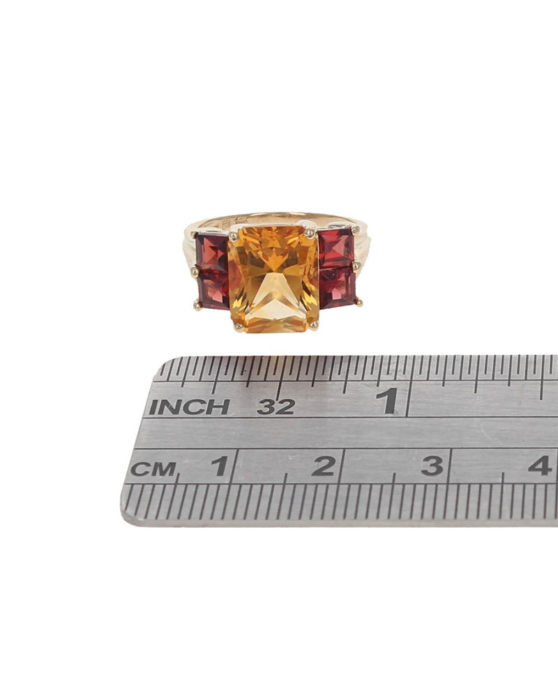 Citrine and Malaysian Garnet Ring in Yellow Gold