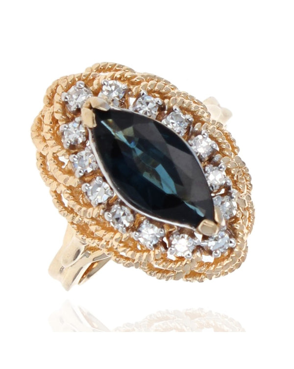 Marquise Sapphire and Diamond Halo Ring