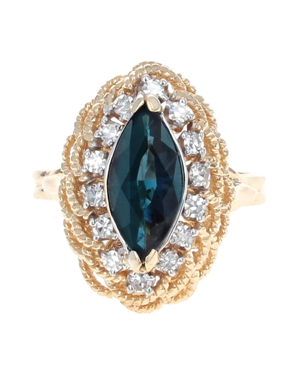 Marquise Sapphire and Diamond Halo Ring
