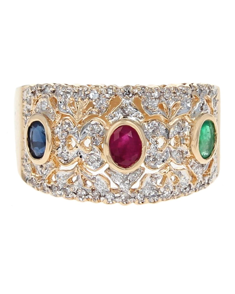 Sapphire, Ruby, Emerald and Diamond Pave Band