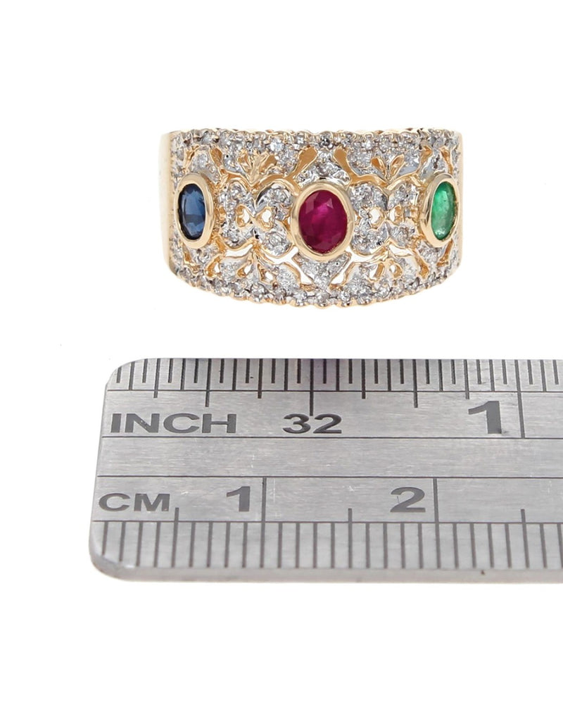 Sapphire, Ruby, Emerald and Diamond Pave Band