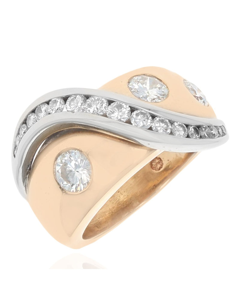 2 Tone Flush and Channel Set Diamnd Crossover Ring