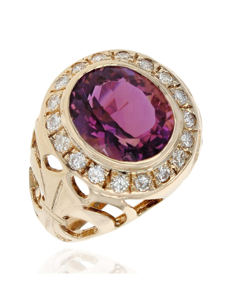 Gentlemans Ametrine and Diamond Halo Cut out Shank Ring