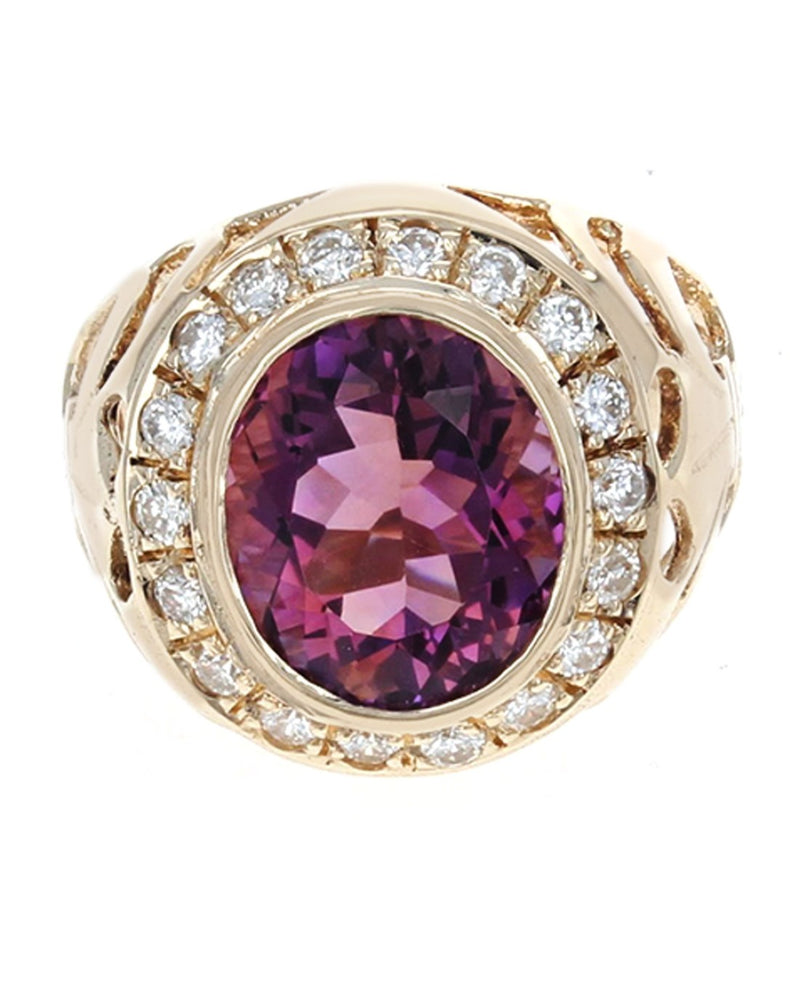 Gentlemans Ametrine and Diamond Halo Cut out Shank Ring