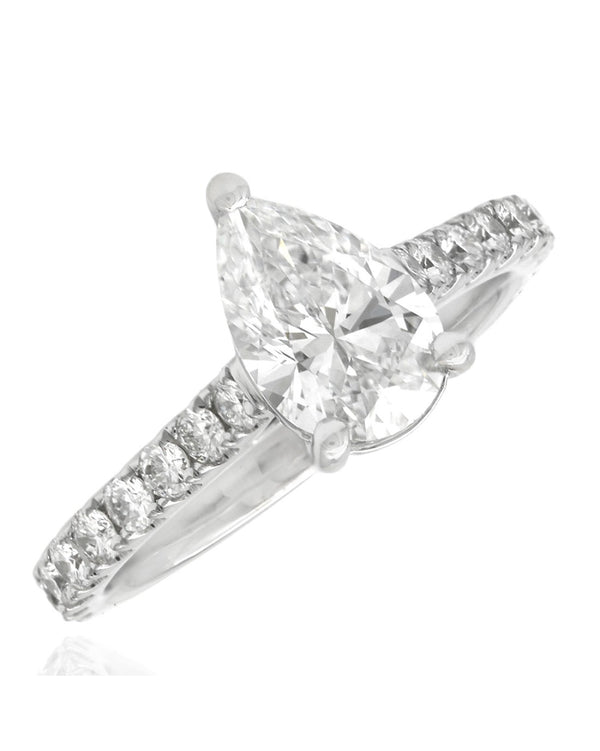 GIA Certified Pear Cut Diamond Solitaire Ring in 18KW