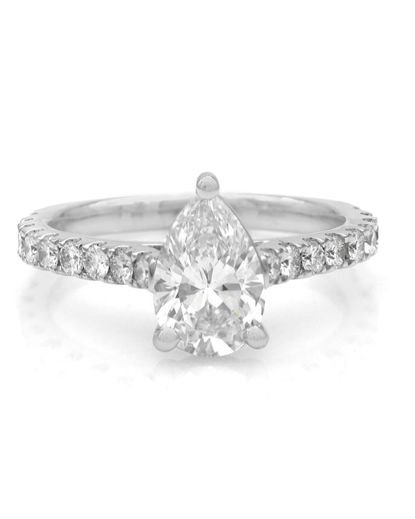 GIA Certified Pear Cut Diamond Solitaire Ring in 18KW