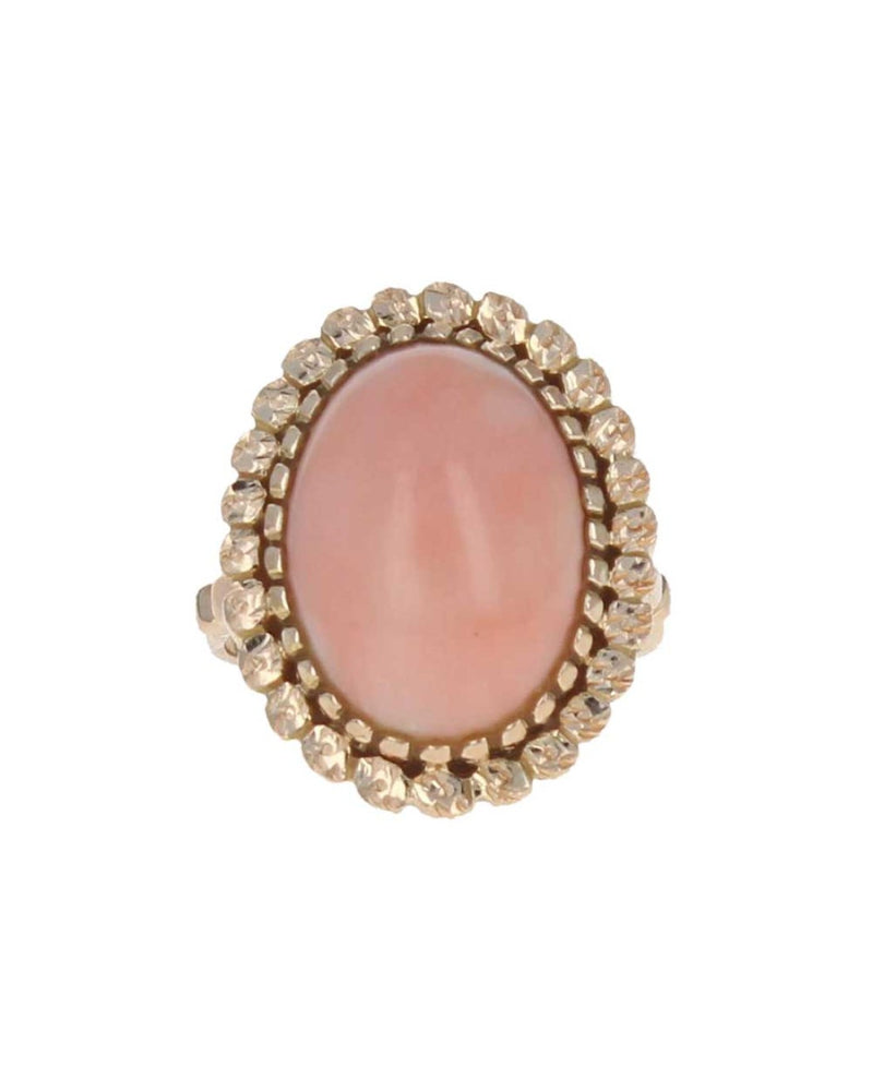 Coral Cabochon Etched Halo Ring