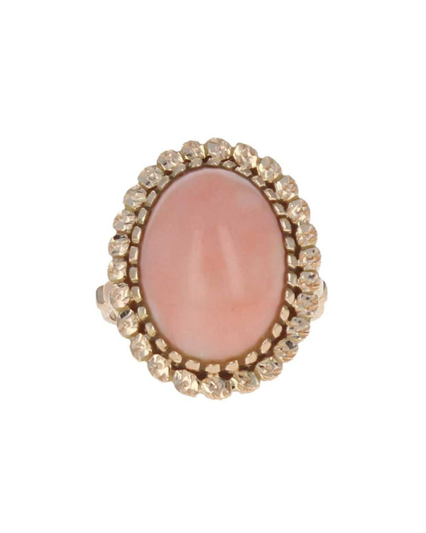 Coral Cabochon Etched Halo Ring