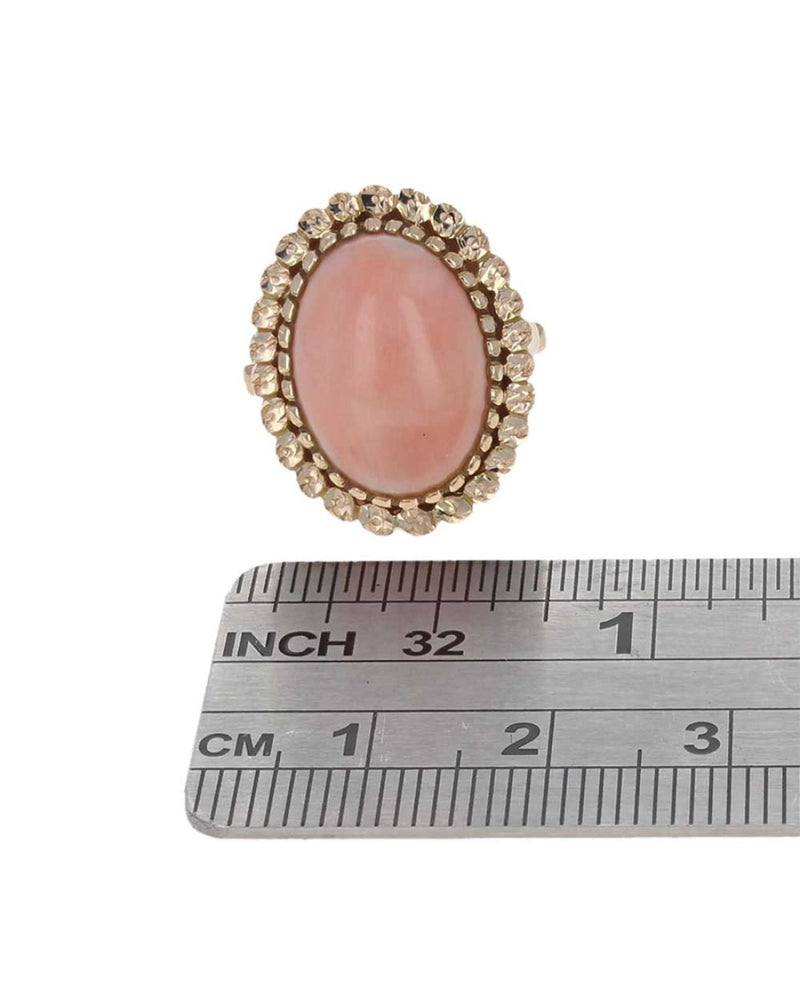 Coral Cabochon Etched Halo Ring