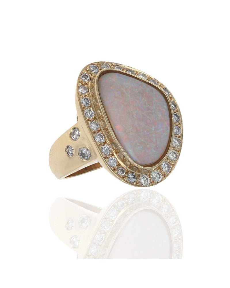 Autralian White Opal and Diamond Halo Ring