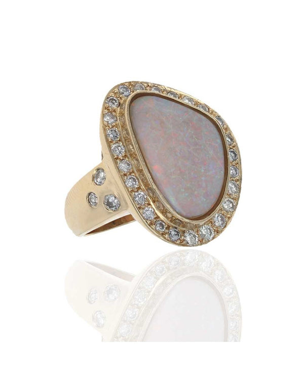 Autralian White Opal and Diamond Halo Ring