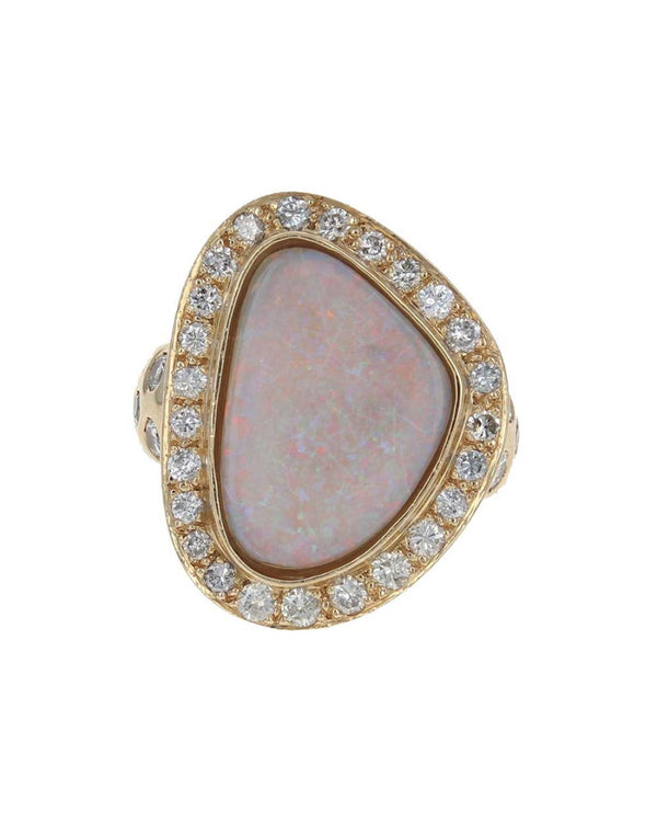 Autralian White Opal and Diamond Halo Ring