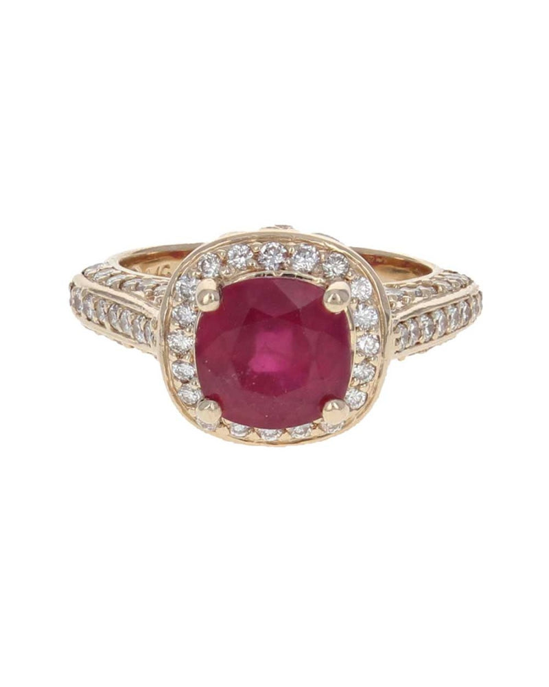 Fracture Filled Ruby and Diamond Halo Ring