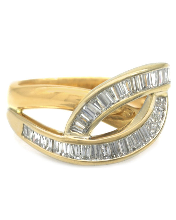 2 Tone Baguette Diamond Crossover Ring