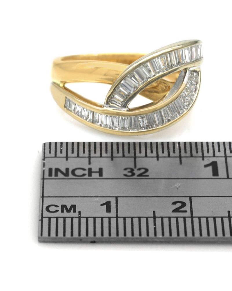 2 Tone Baguette Diamond Crossover Ring