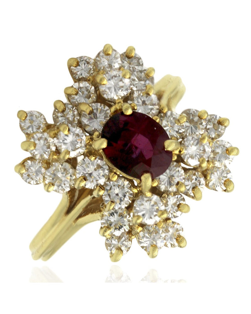 Raspberry Sapphire and Diamond Cluster Ring