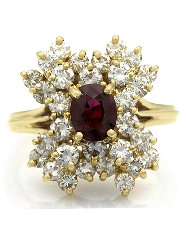 Raspberry Sapphire and Diamond Cluster Ring