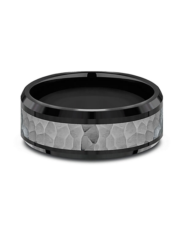 Gentlemen's Hammered Center Comfort Fit Band in Titanium and Tantalum