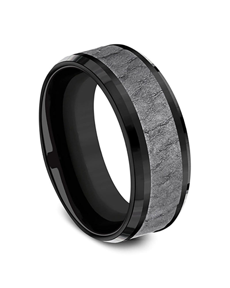 Gentlemen's Lava Rock Textured Comfort Fit Band in Black Titanium and Grey Tantalum