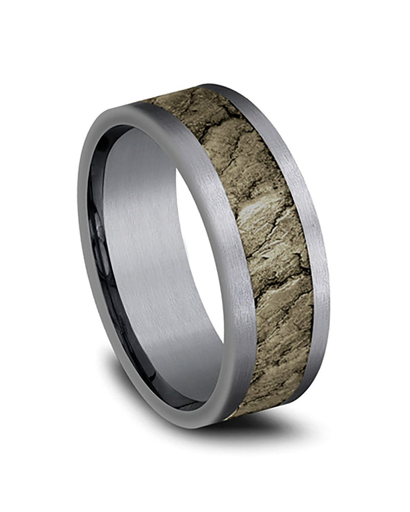 Gentlemen's Lava Rock Textured Comfort Fit Band in Grey Tantalum and Bronze